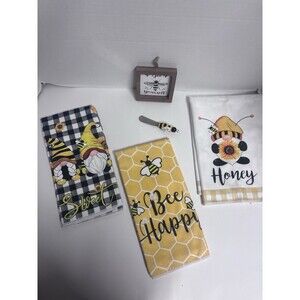 Gnome/ Bee Lot 2 New 1 Used Microfiber Dish Towels Bee Spreader Sign 5 Piece